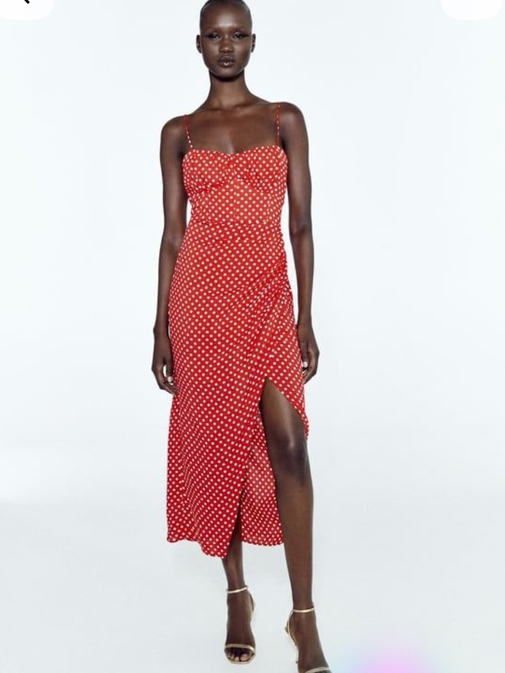 Zara Red Polka Dot Slip Dress with Spaghetti Straps. Size L. Style 2587/157/094
